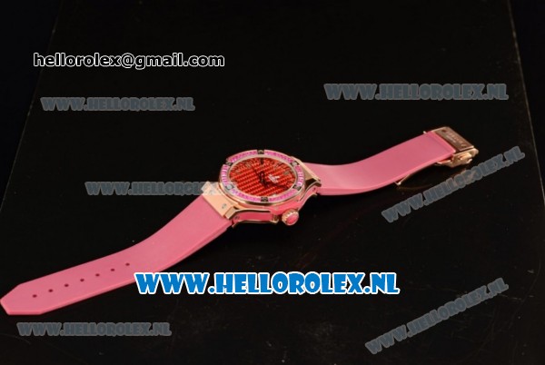 Hublot Big Bang Tutti Japanese Miyota Quartz Rose Gold Case with Red Dial Stick Markers and Pink Rubber Strap - Click Image to Close