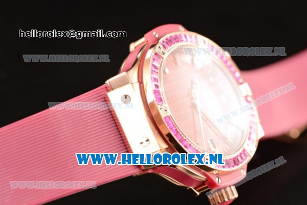Hublot Big Bang Tutti Japanese Miyota Quartz Rose Gold Case with Red Dial Stick Markers and Pink Rubber Strap - Click Image to Close