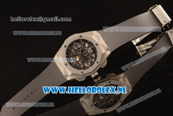 Hublot Classic Fusion Aerofusion Chronograph Orlinski Japanese Miyota OS20 Quartz Steel Case with Black Dial Stick Markers and Black Rubber Strap - Click Image to Close
