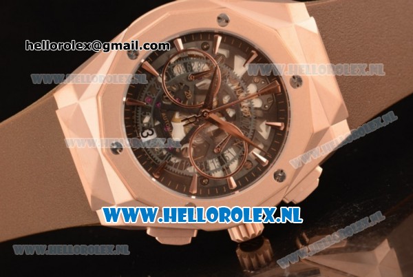 Hublot Classic Fusion Aerofusion Chronograph Orlinski Japanese Miyota OS20 Quartz Rose Gold Case with Black Dial Stick Markers and Brown Rubber Strap - Click Image to Close