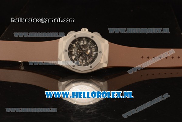 Hublot Classic Fusion Aerofusion Chronograph Orlinski Japanese Miyota OS20 Quartz Steel Case with Black Dial Stick Markers and Brown Rubber Strap - Click Image to Close