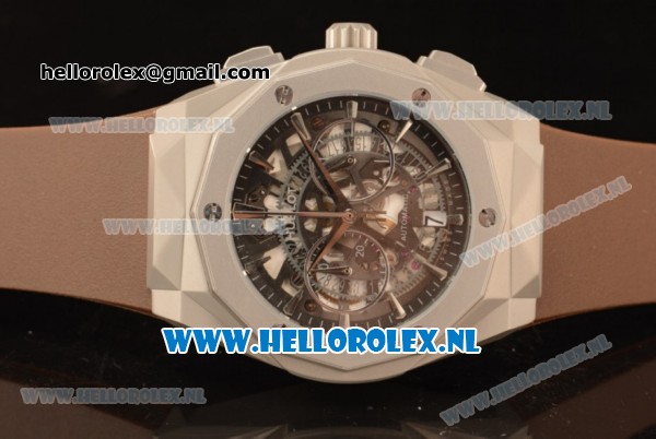 Hublot Classic Fusion Aerofusion Chronograph Orlinski Japanese Miyota OS20 Quartz Steel Case with Black Dial Stick Markers and Brown Rubber Strap - Click Image to Close