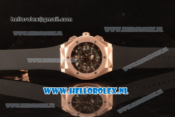 Hublot Classic Fusion Aerofusion Chronograph Orlinski Japanese Miyota OS20 Quartz Rose Gold Case with Black Dial Stick Markers and Black Rubber Strap - Click Image to Close