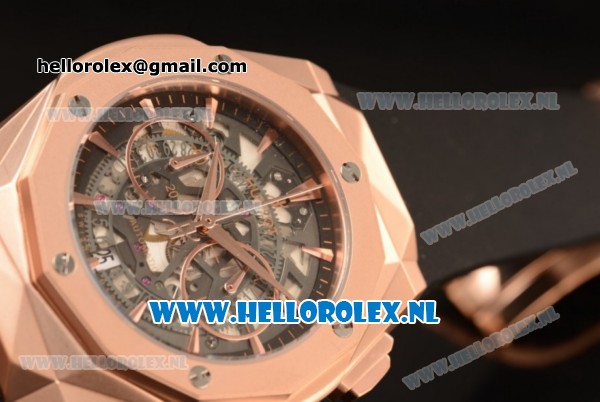 Hublot Classic Fusion Aerofusion Chronograph Orlinski Japanese Miyota OS20 Quartz Rose Gold Case with Black Dial Stick Markers and Black Rubber Strap - Click Image to Close