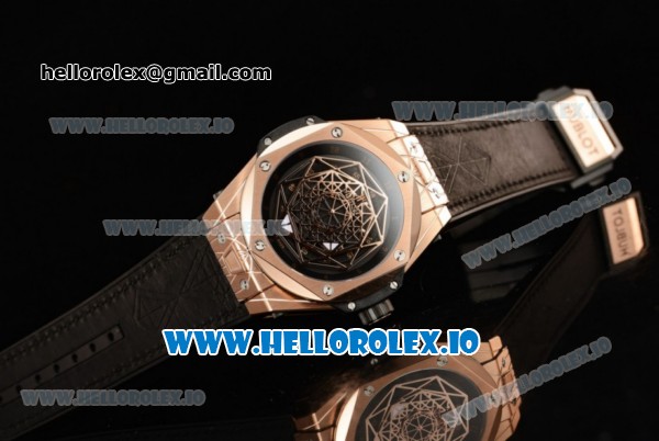 Hublot Big Bang Sang Bleu 9015 Automatic Rose Gold Case with Brown Dial Arabic Numeral Markers and Genuine Leather Strap - Click Image to Close