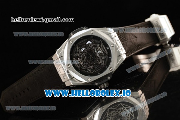 Hublot Big Bang Sang Bleu 9015 Automatic Steel Case with Black Dial Arabic Numeral Markers and Genuine Leather Strap - Click Image to Close