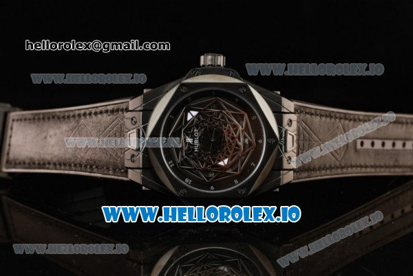 Hublot Big Bang Sang Bleu 9015 Automatic PVD Case with Black Dial Arabic Numeral Markers and Genuine Leather Strap - Click Image to Close