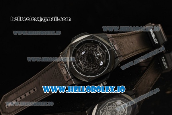 Hublot Big Bang Sang Bleu 9015 Automatic PVD Case with Black Dial Arabic Numeral Markers and Genuine Leather Strap - Click Image to Close