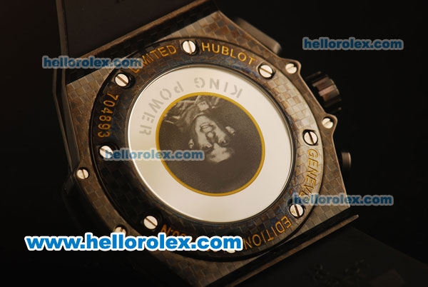 Hublot King Power Chronograph Miyota Quartz PVD Case with Skeleton dial Black Rubber Strap - Click Image to Close