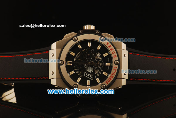 Hublot King Power F1 Chronograph Miyota Quartz Steel Case with Skeleton Dial and Black Rubber Strap - Click Image to Close