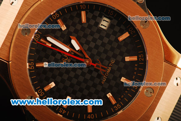 Hublot Big Bang Miyota Automatic Rose Gold Case with Black Grid Dial and Black Rubber Strap-Lady Size - Click Image to Close