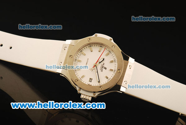 Hublot Big Bang Miyota Automatic Steel Case with White Dial and White Rubber Strap-Lady Size - Click Image to Close