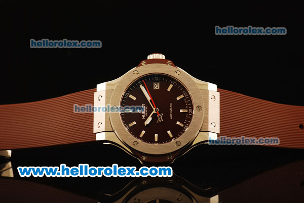 Hublot Big Bang Miyota Automatic Steel Case with Brown Dial and Brown Rubber Strap-Lady Size - Click Image to Close
