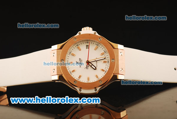 Hublot Big Bang Miyota Automatic Rose Gold Case with White Dial and White Rubber Strap-Lady Size - Click Image to Close