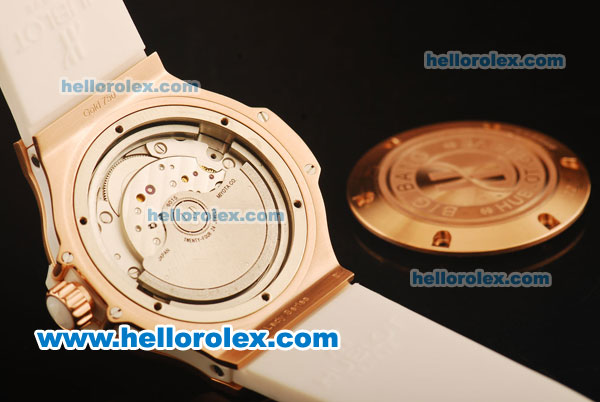 Hublot Big Bang Miyota Automatic Rose Gold Case with White Dial and White Rubber Strap-Lady Size - Click Image to Close