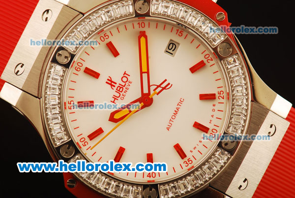 Hublot Big Bang Miyota Automatic Steel Case with White Dial and Red Rubber Strap-Lady Size - Click Image to Close