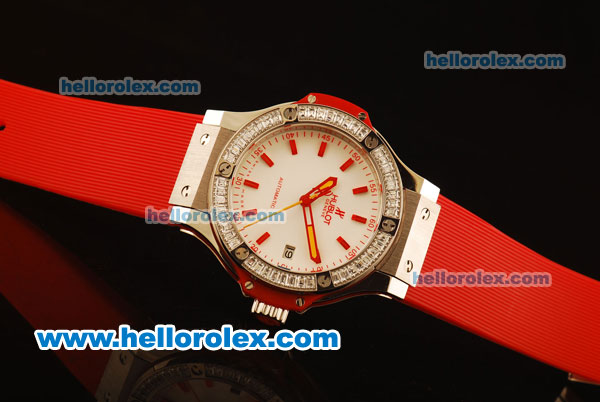 Hublot Big Bang Miyota Automatic Steel Case with White Dial and Red Rubber Strap-Lady Size - Click Image to Close