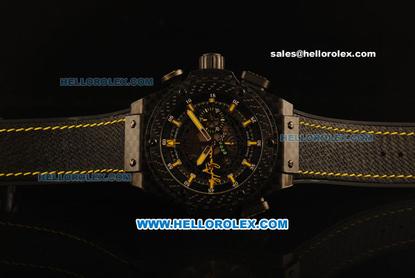 Hublot King Power F1 Swiss Valjoux 7750 Automatic CF Case with Skeleton Dial and Black Rubber Strap - Click Image to Close