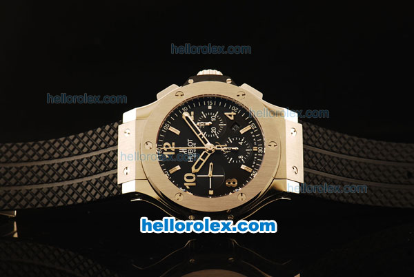 Hublot Big Bang Swiss Valjoux 7750 Automatic Steel Case with Black Dial and Rubber Strap - Click Image to Close