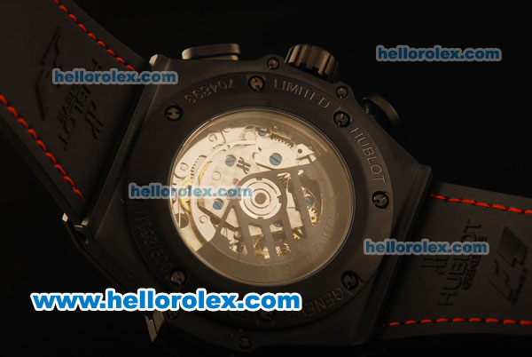 Hublot King Power Swiss Valjoux 7750 Automatic PVD Case with Black Dial and Black Rubber Strap - Click Image to Close