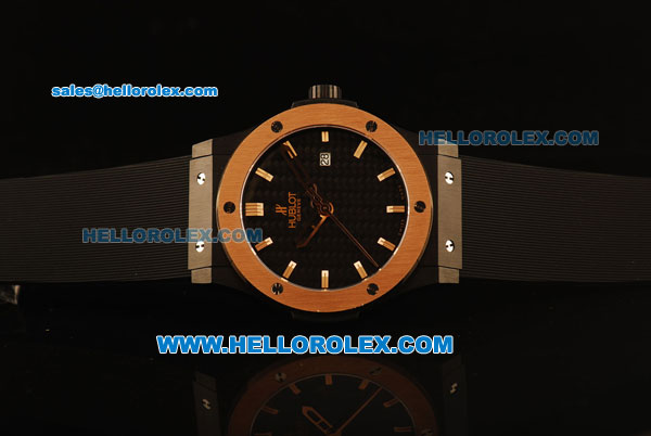 Hublot Classic Fusion Swiss ETA 2824 Automatic PVD Case with Rose Gold Bezel and Black Mesh Dia-Black Rubber Strap - Click Image to Close