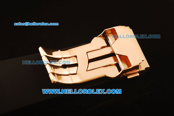 Hublot King Power Chronograph Quartz Rose Gold Case with Black Carbon Fiber Dial and Black Rubber Strap - Click Image to Close