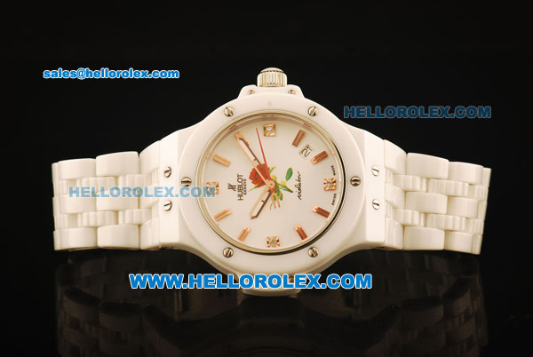 Hublot Big Bang Swiss ETA Quartz Full White Ceramic with White Dial-Ladies' - Click Image to Close