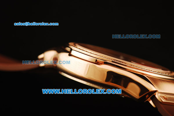 Hublot MDM Chronograph Swiss ETA Quartz Rose Gold Case with Diamond Bezel and Brown Dial-Brown Rubber Strap - Click Image to Close