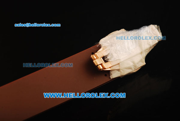 Hublot MDM Chronograph Swiss ETA Quartz Rose Gold Case with Diamond Bezel and Brown Dial-Brown Rubber Strap - Click Image to Close