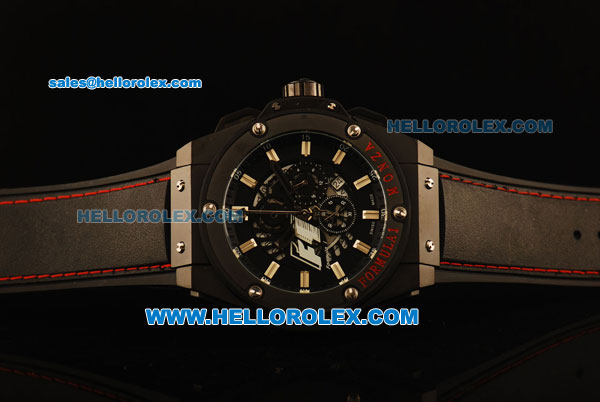 Hublot King Power F1 Chronograph Quartz PVD Case with Black Dial and Black Rubber Strap - Click Image to Close