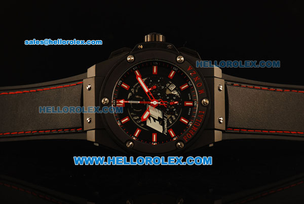 Hublot King Power F1 Chronograph Quartz PVD Case with Black Dial and Red Markers-Black Rubber Strap - Click Image to Close