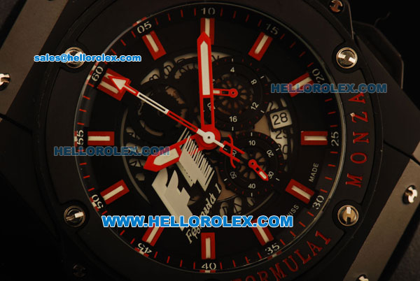 Hublot King Power F1 Chronograph Quartz PVD Case with Black Dial and Red Markers-Black Rubber Strap - Click Image to Close