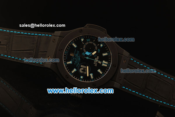Hublot Big Bang Swiss Valjoux 7750 Automatic PVD Case with Brushed Ceramic Bezel and Black Dial- Black Leather Strap - Click Image to Close