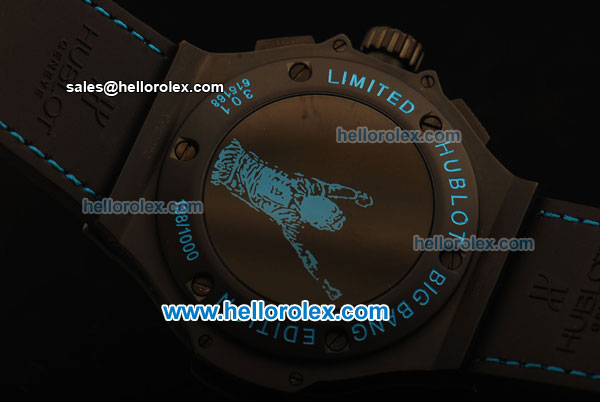 Hublot Big Bang Swiss Valjoux 7750 Automatic PVD Case with Brushed Ceramic Bezel and Black Dial- Black Leather Strap - Click Image to Close