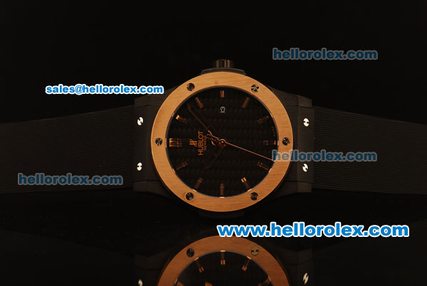 Hublot Classic Fusion Automatic PVD Case with Rose Gold Bezel and Black Carbon Fiber Dial - ETA Coating - Click Image to Close