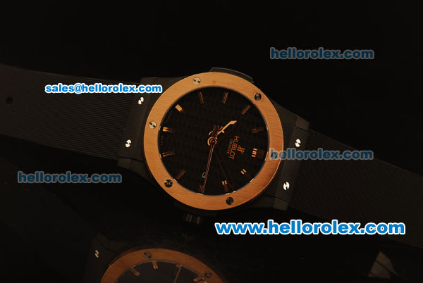 Hublot Classic Fusion Automatic PVD Case with Rose Gold Bezel and Black Carbon Fiber Dial - ETA Coating - Click Image to Close