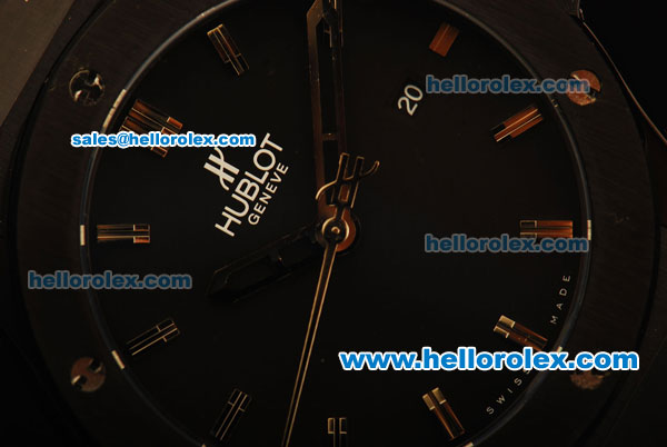 Hublot Classic Fusion Automatic PVD Case with Black Dial and Black Rubber Strap - ETA Coating - Click Image to Close
