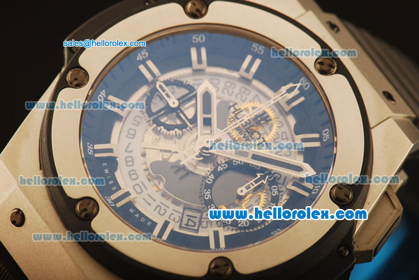 Hublot King Power Swiss Valjoux 7750 Automatic Steel Case with Skeleton Dial and Black Rubber Strap - Click Image to Close