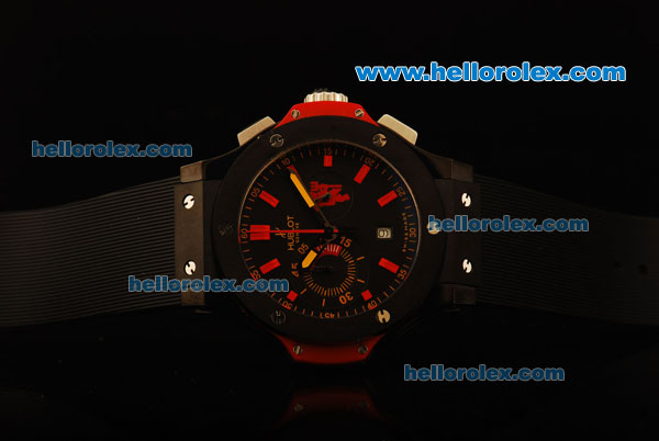 Hublot Big Bang Ayrton Senna Chronograph Miyota Quartz PVD Case with Black Dial and Black Rubber Strap-7750 Coating - Click Image to Close