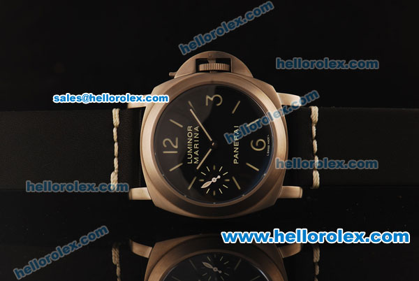 Panerai Luminor Marina PAM177 Swiss ETA 6497 Manual Winding Titanium Case with Black Dial and Black Leather Strap - 1:1 Original - Click Image to Close