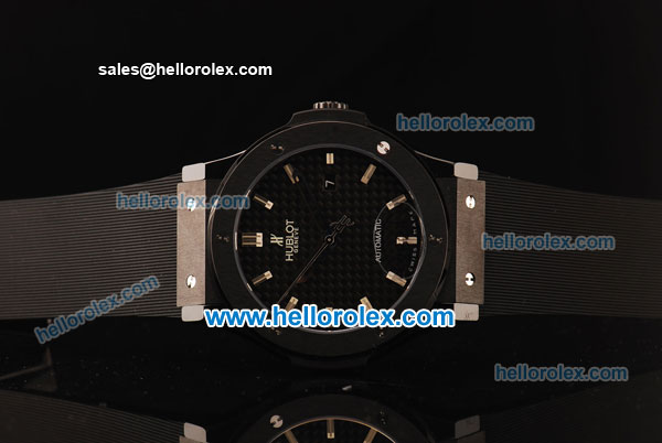 Hublot Classic Fusion Swiss ETA 2824 Automatic Ceramic Case with Black Carbon Fiber Dial and Black Rubber Strap-1:1 Original - Click Image to Close