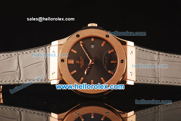 Hublot Classic Fusion Swiss ETA 2824 Automatic Rose Gold Case with Brown Dial and Black Leather Strap-1:1 Original - Click Image to Close