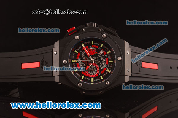 Hublot Big Bang Red Devil Chronograph Quartz PVD Case with Skeleton Dial and Black Rubber Strap-7750 Coating - Click Image to Close