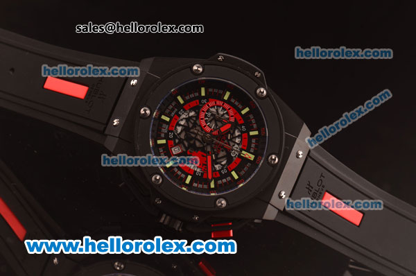 Hublot Big Bang Red Devil Chronograph Quartz PVD Case with Skeleton Dial and Black Rubber Strap-7750 Coating - Click Image to Close