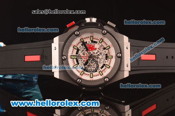 Hublot Big Bang Red Devil Chronograph Quartz Steel Case with White Skeleton Dial and Black Rubber Strap-7750 Coating - Click Image to Close
