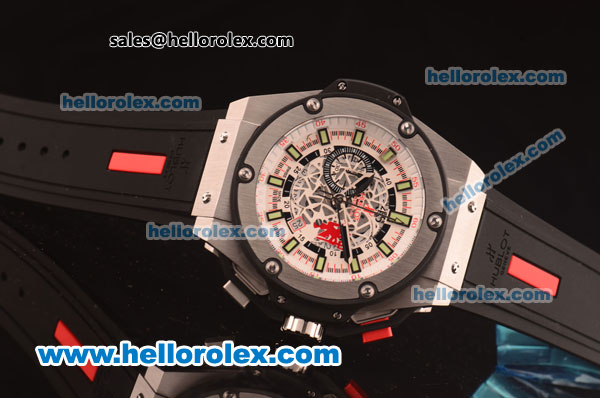 Hublot Big Bang Red Devil Chronograph Quartz Steel Case with White Skeleton Dial and Black Rubber Strap-7750 Coating - Click Image to Close