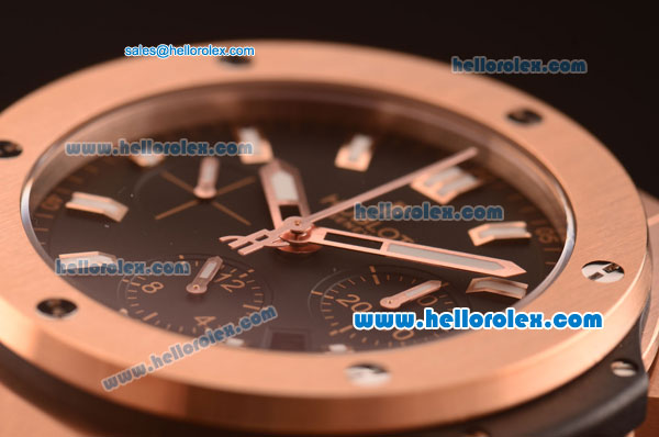 Hublot Big Bang Chronograph Hub 4100 Rose Gold Case with Black Dial and Black Rubber Strap 1:1 - Click Image to Close