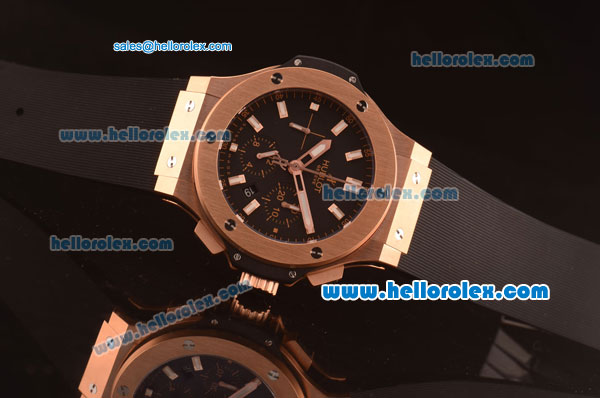 Hublot Big Bang Chronograph Hub 4100 Rose Gold Case with Black Dial and Black Rubber Strap 1:1 - Click Image to Close