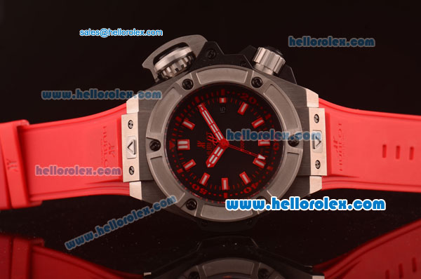Hublot King Power Swiss ETA 2824 Automatic Steel Case with Black Dial and Red Rubber Strap - Click Image to Close
