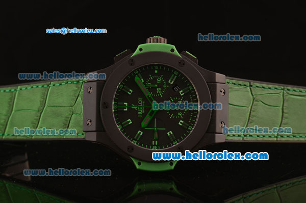 Hublot Big Bang Swiss Valjoux 7750 Automatic Ceramic Case with Black Dial and Green Markers - Click Image to Close